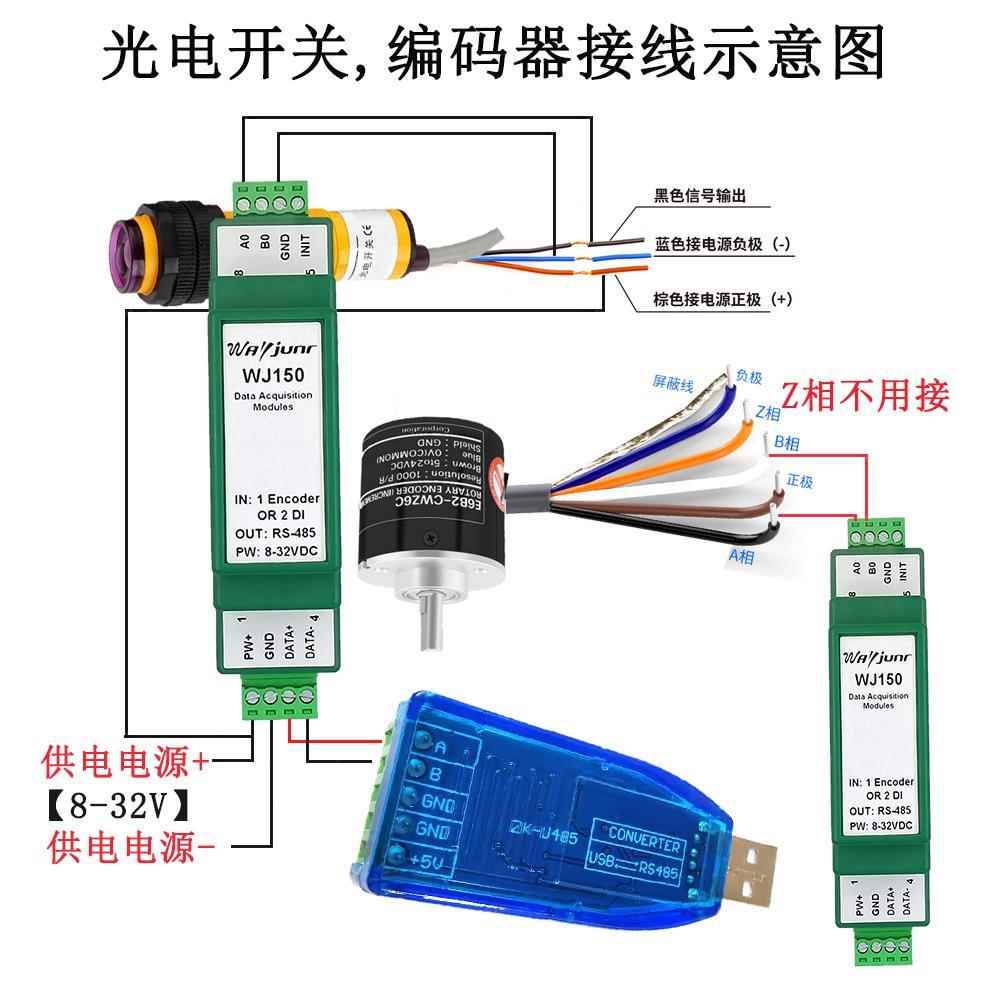 维君瑞1路编码器脉冲信号计数器计米器2DI高速ModbusRTU模块WJ150 - 图2