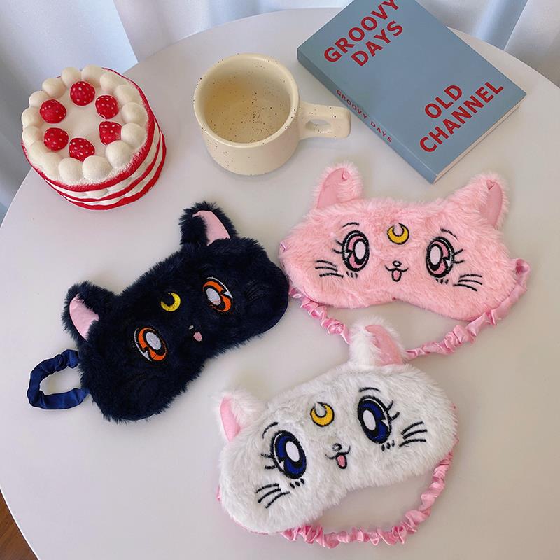 美少女猫咪眼罩可爱萌妹卡通午休睡眠遮光毛绒透气ins潮日系学生 - 图2