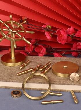 禅意阁黄铜船舵摆件可旋转领航员解压手把件全铜转钱创意小礼品