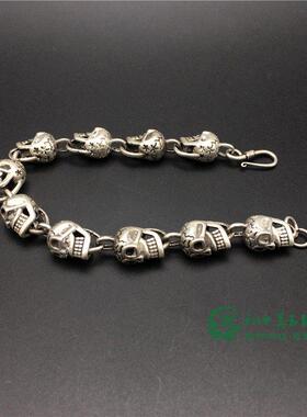 男士铜手链藏银白铜骷髅头复古霸气手个性链铜链子装饰生日礼物