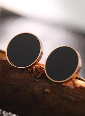 高级感日韩简约黑色圆圈钛钢耳针大中小号圆饼耳环冷淡风短0812k