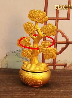 新款台创招财可旋件转摇钱树聚宝盆装饰品摆乔迁店铺意前开ZHP业