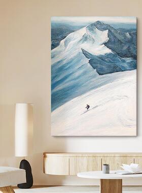 网红玄大芬画油画村饰油峰雪山滑雪手绘山客厅雪景装画白色关丙烯