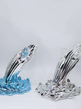 件现代轻创意鲸鱼摆样奢板客厅玄关柜装饰间品电镀工艺品鲸鱼桌面