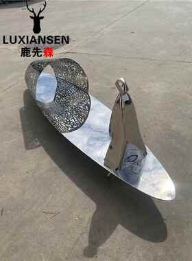 不锈钢镜子抽象船雕塑金属户外水景池渔夫和船纯手工装饰饰品