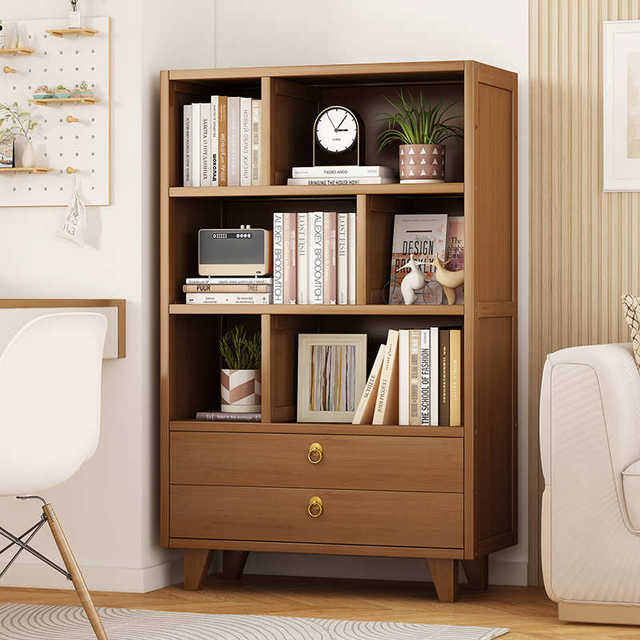 Household small bookcase floor-standing multi-functional shelf non-solid wood simple bookcase living room wall-to-wall storage cabinet