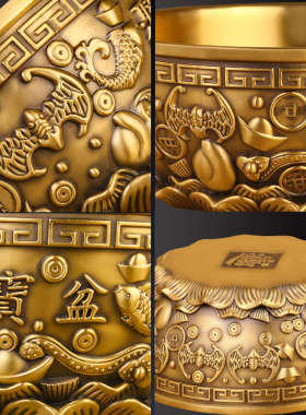 聚宝盆摆件铜盆纯铜家用客厅玄关铜器家居装饰品结婚乔迁新居礼