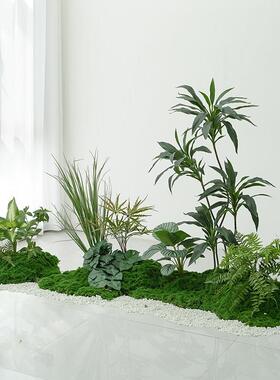 彷真绿色植物小型造景组合高端轻奢彷生植物假花隔断景观客厅落地