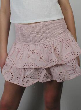 Women Y2K Ruffle Layered Hollow Mini Skirts Smocked A Line P