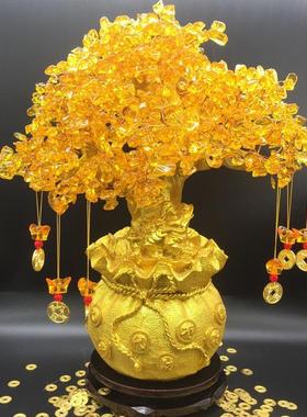 水晶财树摆件客酒柜发财树小装饰厅品家居XKT创意工艺品招摇钱树
