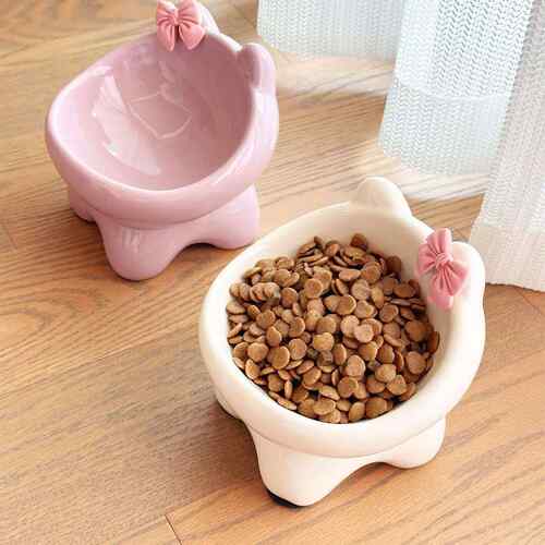 宠物碗高脚狗盆狗碗猫碗猫食盆陶瓷防打翻慢食碗护颈猫碗增高架 - 图0