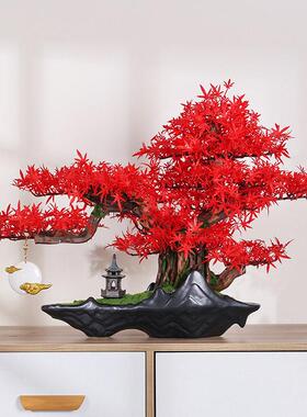 迎客松盆景新中式彷真松树摆件入户玄关桌客厅柜子办公室软装饰品