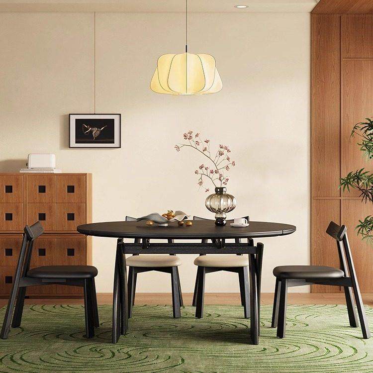 美式复古实木折叠餐桌2025新款伸缩可变圆桌家用小户型中古风黑色,淘宝优惠券,粉丝福利购,淘宝优惠卷