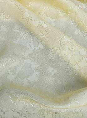 折枝牡丹纹丨100%桑蚕丝提花罗洋装汉服面料16姆137门幅 鹅黄色