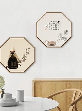 闲坐春秋新中式禅意餐厅装饰画茶室挂画茶壶创意玄关民宿壁画