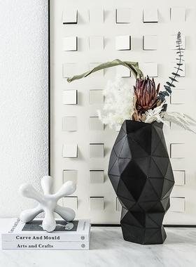 树脂抽象三角皮纹花瓶样板房家居客厅电视柜摆件盆景仿皮纹工艺