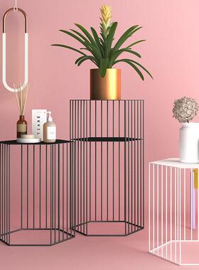 北欧铁艺茶几几何角几创意桌子简约现代金色沙发边几置物架子摆件