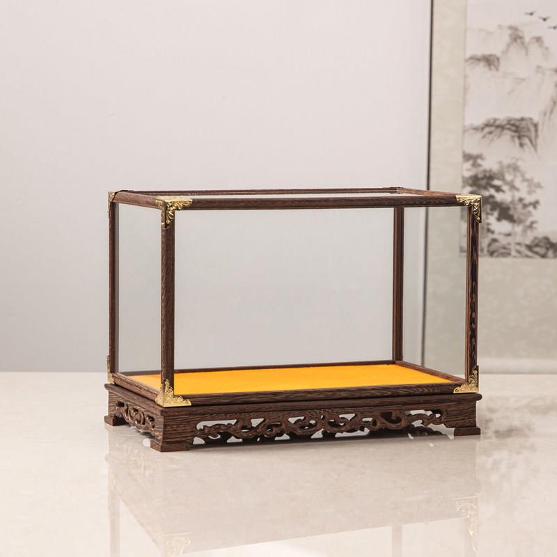 Mahogany glass cover Guanyin Buddha statue cultural toys antique crafts ornaments chicken wing wood cage display dust cover customization