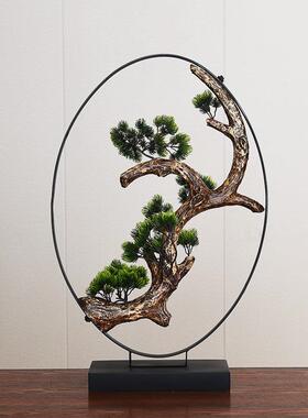中式家居客厅办公室玄关装饰品样板间软装仿真迎客松造型绿植摆件