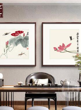 齐白石装饰画斗方国画新中式客厅玄关挂画茶室荷花水墨画饭厅壁画
