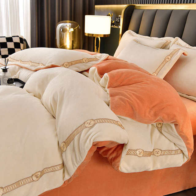 High-dye milk velvet four-piece set 2023 new winter thickened bed double-sided coral velvet quilt cover sheet flannel