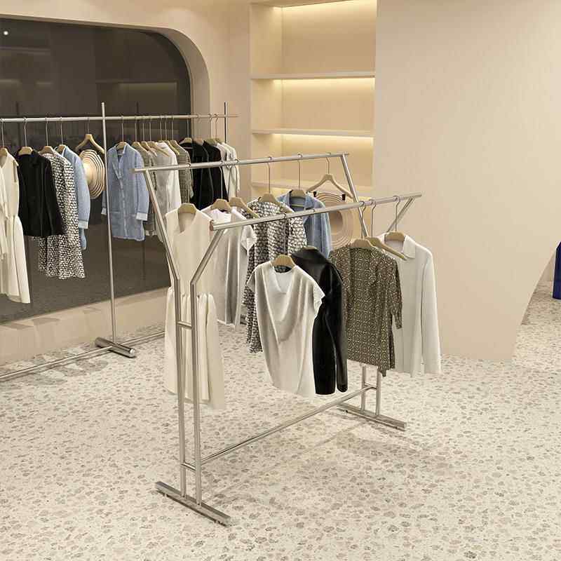 服装店展示架不锈钢拉丝中岛架双层高低挂衣架男女装货架陈列道具,淘宝优惠券,粉丝福利购,淘宝优惠卷