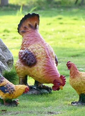 模拟大公鸡母鸡农家乐户外房屋花园庭院花园装饰玻璃纤维雕塑装饰