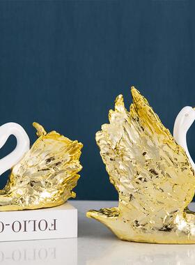 奢华鎏金天鹅摆件桌面摆件树脂电镀轻奢工艺品客厅电视柜酒柜摆设