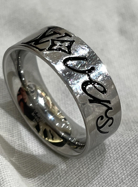 [98新]LOUIS VUITTON路易威登 原创设计金属珐琅戒指男款银色