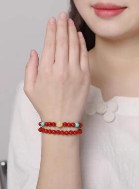 2026天然凉山南红玛瑙双层手串本命年礼物柿子红男女多圈蜜蜡手链