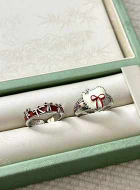 y2k千禧辣妹爱心蝴蝶结开口戒指女设计感甜酷高级感小众指环指戒