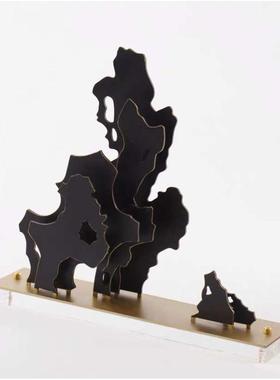 新中式办公室禅意摆件客厅电视柜创意家居玄关装饰品抽象金属假山