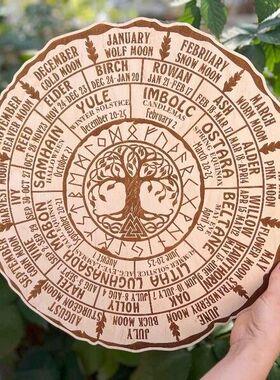 跨境LP Wheel Of The Year Wood Sign Tree of Life 年度之轮木牌