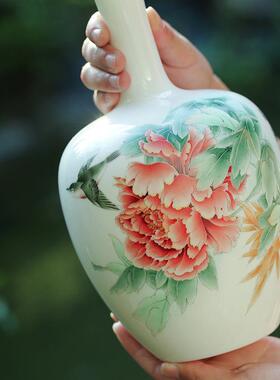 德化陶瓷【花瓶摆件 花开富贵 手绘亮光】中式家居饰品客厅电视柜
