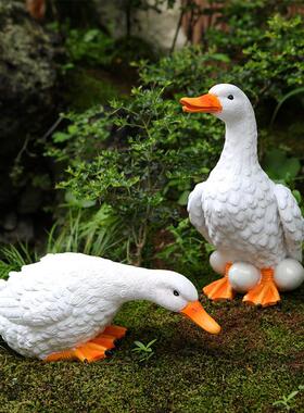 创意仿真动物喝水鸭子摆件户外庭院假山鱼缸水池花园造景布置装饰