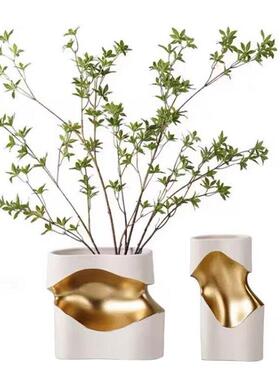 欧式轻卧奢金色银色维斯花器板间民宿AMN室客厅玄关大样厅纳装饰