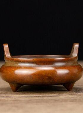 苏公纯铜锭香炉茶道小户室内祭拜覆古三足铜丝香炉彷宣德香炉