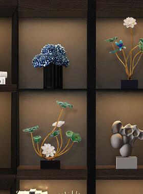 荷花摆件家居饰品客厅酒柜新中式高端茶室禅意陶瓷装饰品轻奢莲花