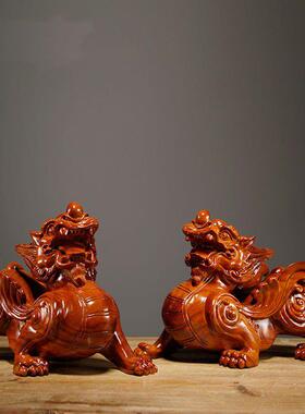 黑檀木雕貔貅摆件实木大号一对客厅家居办公室装饰工艺品开业送礼