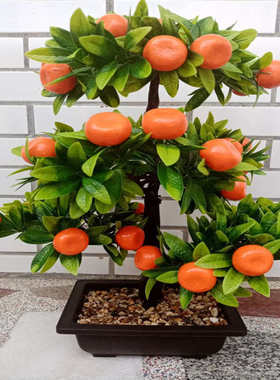 家居饰品摆件塑料假果树仿真寿桃客厅酒柜卧室乔迁招财创意工艺品