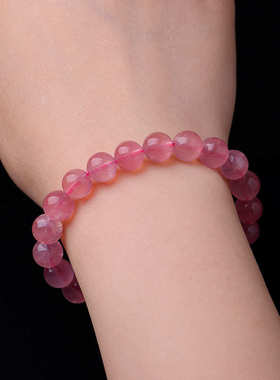 2025马达加斯加天然粉水晶手链女马粉果冻桃花粉晶手链芙蓉石珠子
