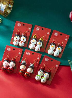 Christmas wooden bead earrings cartoon ear jewelry圣诞耳环