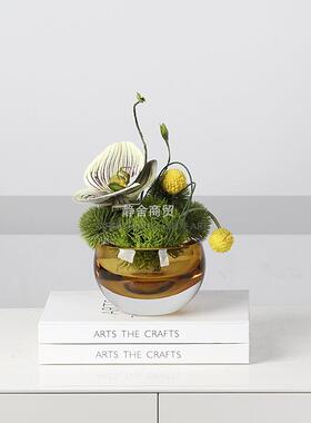 现代轻奢玻璃花瓶插花仿真花小清新圆形小花器洽谈桌茶几家居摆件