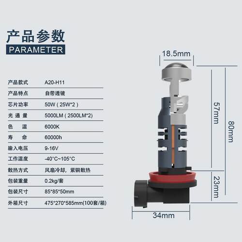 H7直插式自带小透镜汽车led大灯泡原车1:1直接替换H1190059006H4 - 图2