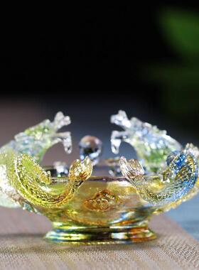 双龙戏珠琉璃聚宝盆摆件风水招财办公室客厅摆聚财放朋友送礼