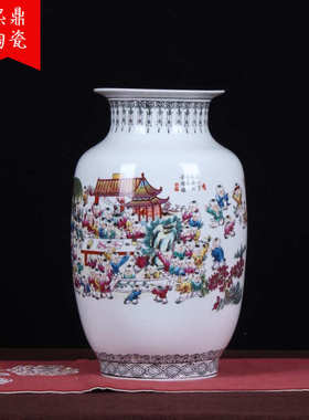 景德镇旧冬瓜批发陶瓷花瓶仿古百子图做摆件陶瓷 花瓶工艺品粉彩