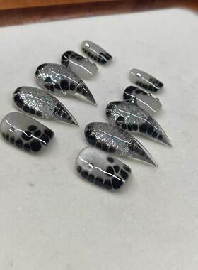 RC纯手工成品穿戴甲美甲甲片短款龙爪甲兽甲猫爪亮片豹纹铁钉原创