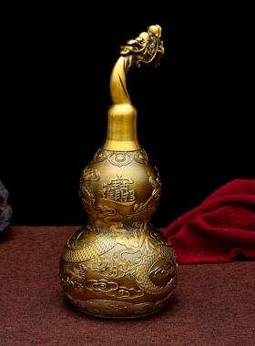 黄铜精雕龙凤葫芦龙头葫芦家居摆件