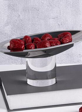 简约轻奢北欧ins托盘不锈钢创意现代客厅高脚水晶果盘零食盆摆件