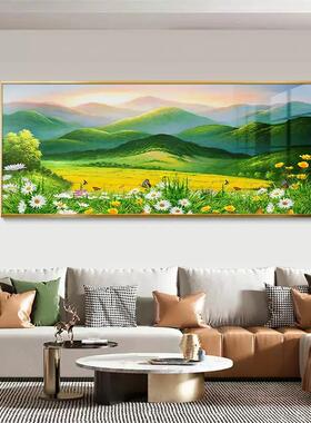 壁画巨人沙发背景墙现代简约装饰画山风景挂画向日葵客厅横幅餐厅